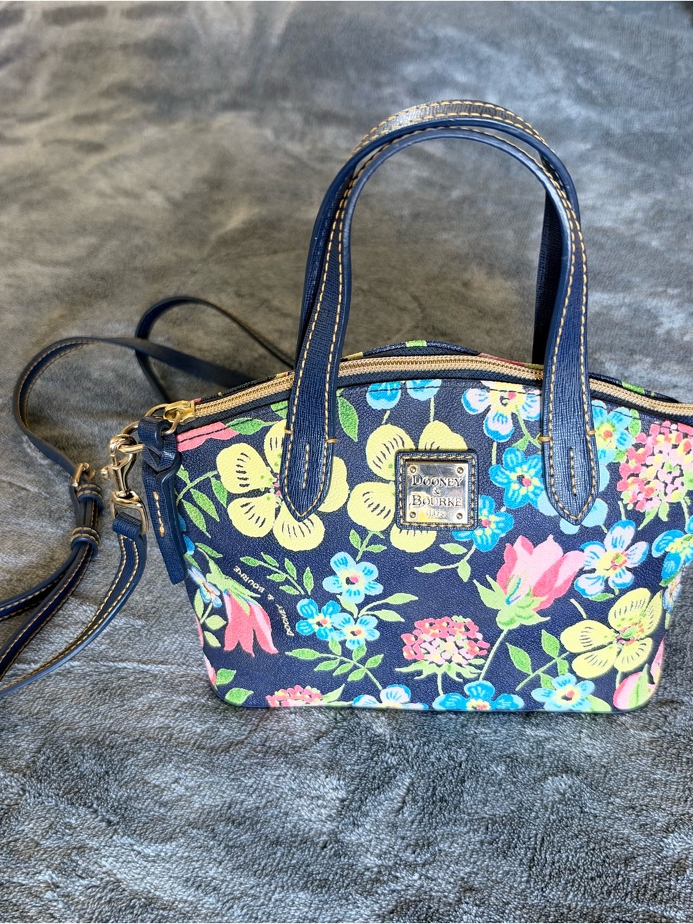 Dooney & Bourke Navy Floral Mini Satchel with Multicolor Blooms